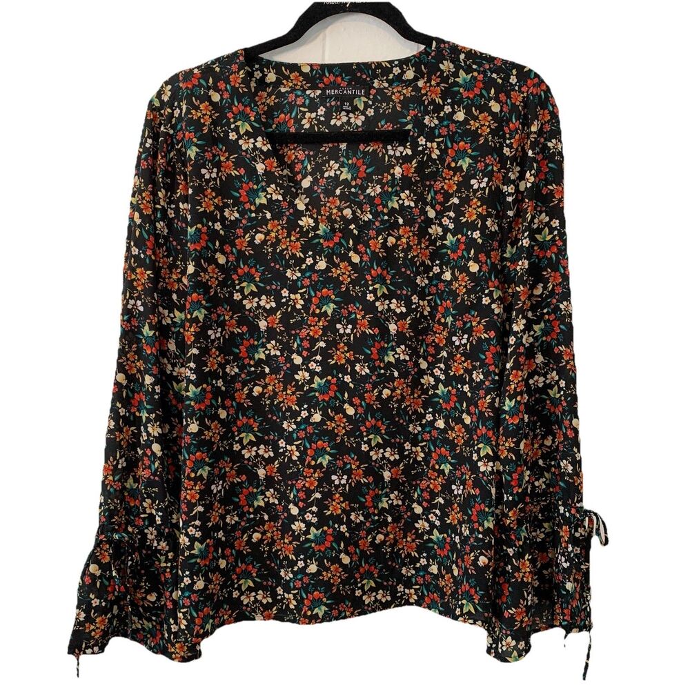 J Crew Mercantile Womens 12 Large Shirt Long Sleeve Flare Blouse Dark Floral